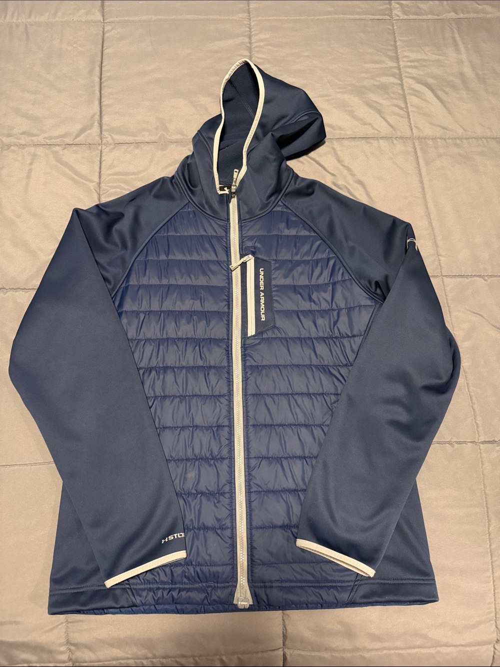 Under Armour Men's Navy Hybrid Quilted Hooded Jacket with Contrast Trim
